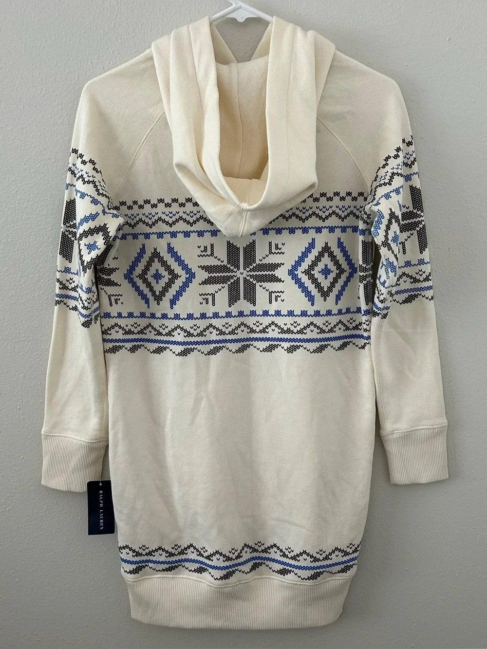 Ralph Lauren Essex Cream Fair Isle Hoodie Tunic Dress Girls Size L Classic NWT